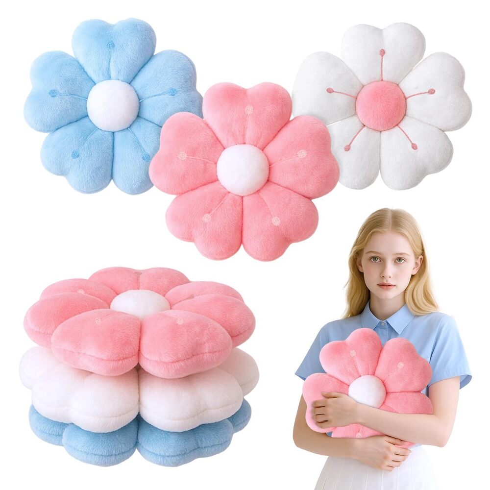 8733 3 Pcs Flower Pillow Flower Shaped Floor Pillows Plush Cute Daisy Throw